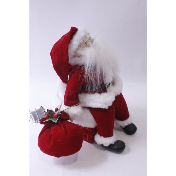 Santa Claus sitting on a Chimney, Wind-up Music Box, Porcelain Art Doll, - Picture 2 of 4